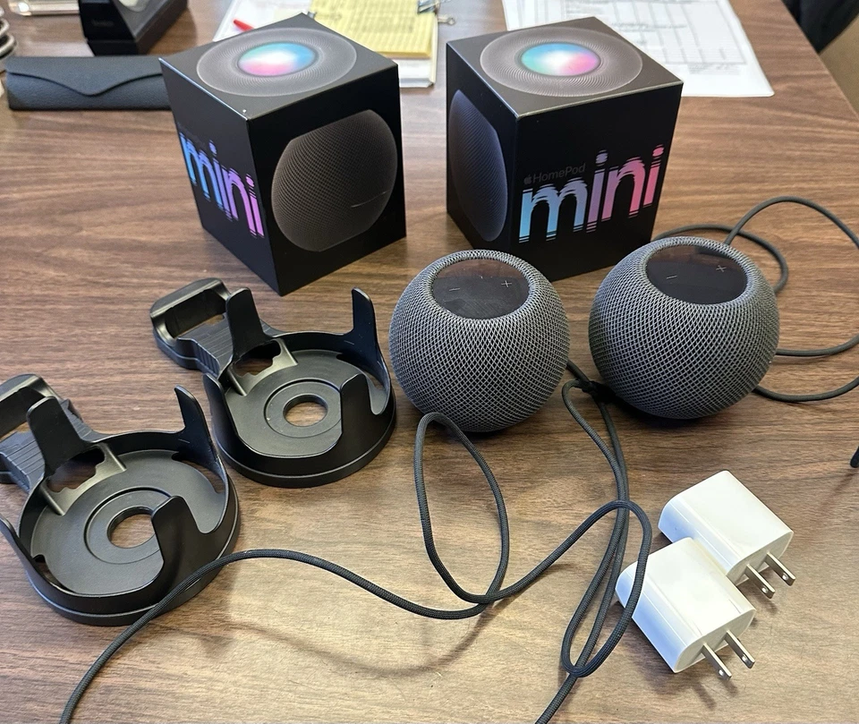 Apple HomePod Mini Speaker Set 2 Pack With Wall Mounts! No Reserve Free Shipping