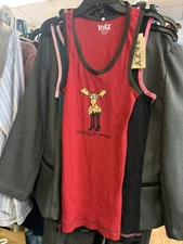Lazy One Graphic Tank Top Womens Size S Red Black Chocolate Moose