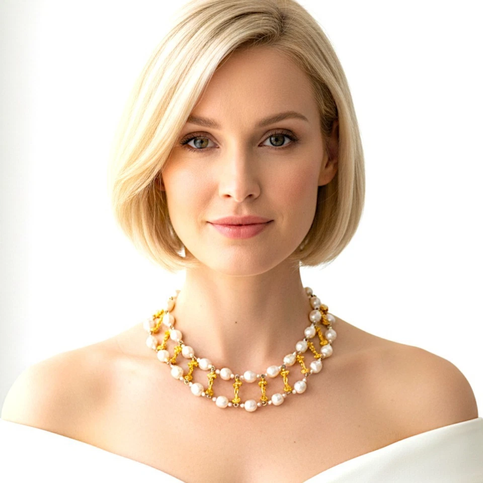 De Colección Karl Lagerfeld Tono Dorado Querubín Barroco Perla Collar Babero Distintivo Collar Foto 2 de 4