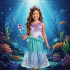 Disney Princess ARIEL The Little Mermaid Costume Cosplay Wand Tiara Halloween 10