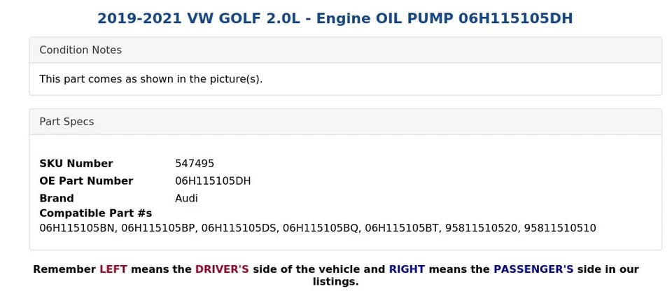 2019-2021 VW GOLF 2.0L - Bomba de óleo do motor 06H115105DH - Imagem 4 de 4
