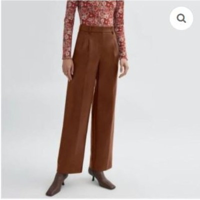 Aritzia Wilfred Effortless Pant Wide Baggy Pleated Brown Faux Leather Sz 16 