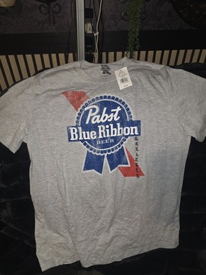 Pabst Blue Ribbon Beer Graphic T-Shirt Gray Mens XL PBR Aged look logo TAGLESS