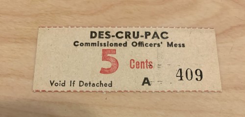 MILITARY TRADE TOKEN CHIT DESTROYER CRUISER PACIFIC HI HAWAII OFFICERS MESS