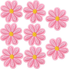 8Pcs Daisy Flower Iron on Patch, Flower Embroidered Applique for Clothes, Cute F