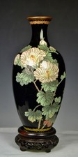FINE JAPANESE MEIJI CLOISONNE VASE w/ HIBISCUS FLOWERS