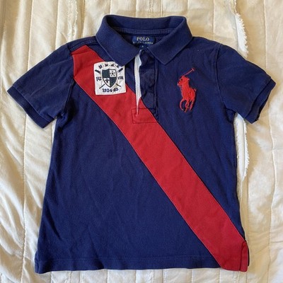Polo Ralph Lauren Shirt Boys 6 Blue Big Pony Logo Rugby Crest Sash