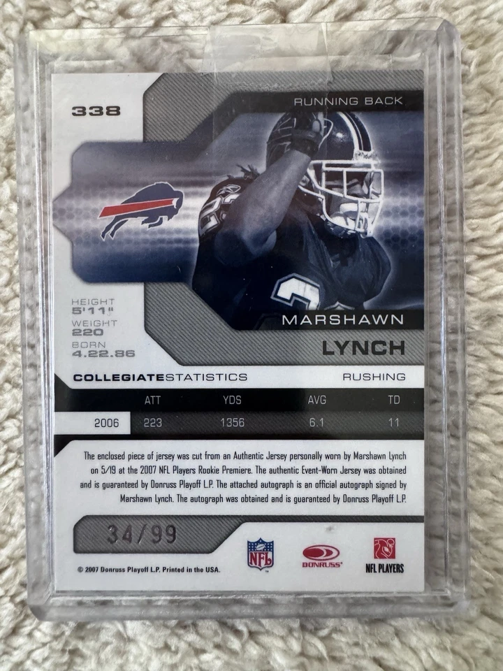 2007 Leaf Limited Phenoms Marshawn Lynch RC AUTO 34/99 - Image 2 of 2