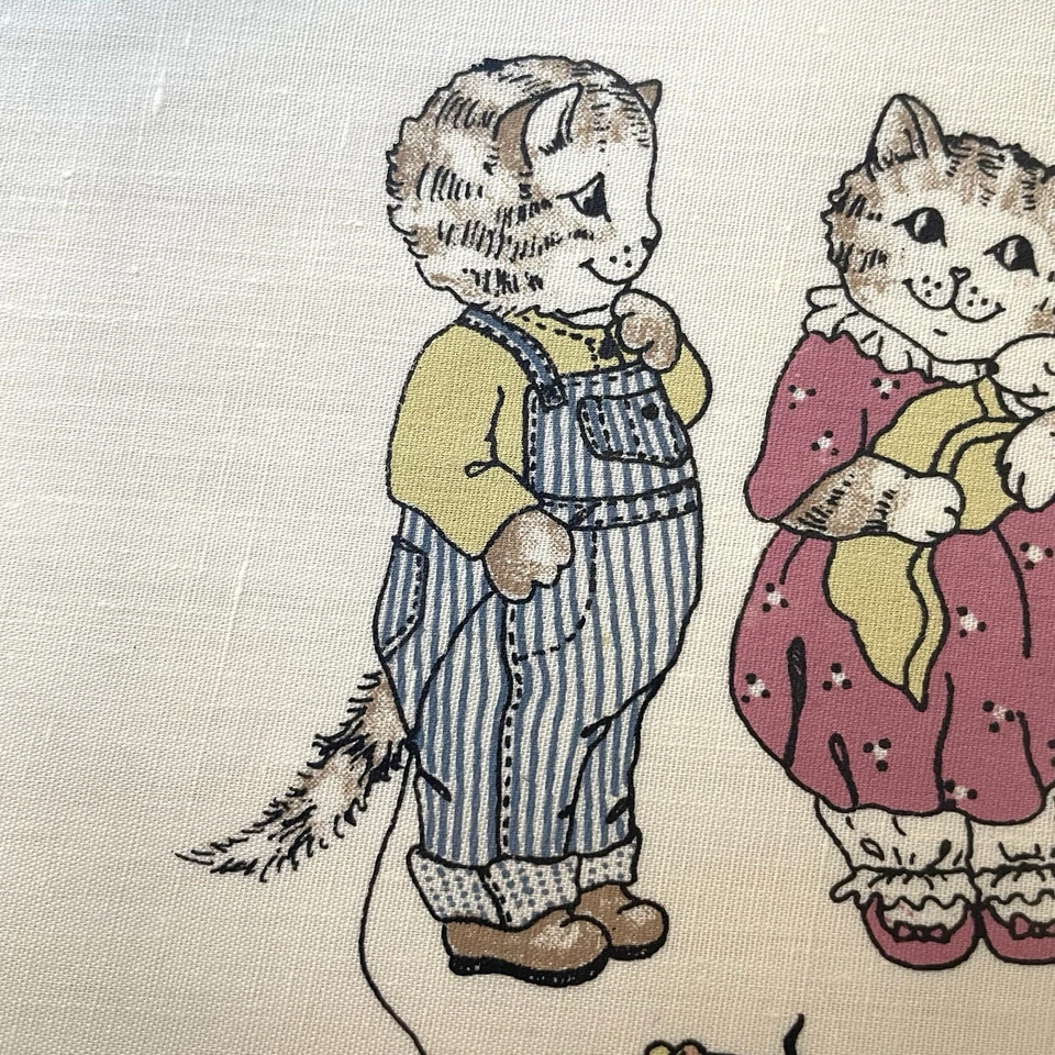 Vntg Hand Silk-Screened Panel 109 Nina Shaffer Two Kittens Holding A Mouse - Image 3 of 4