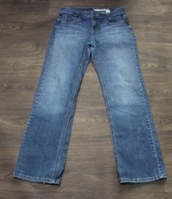 DKNY Denim Jeans Size 8 Fade Distressed Hem Mid Rise Pockets Whiskers Classic