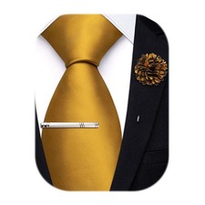 Hi-Tie 63" Antique Gold Extra Long Ties for Men Silk 63inch, Dark