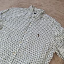 Ralph Lauren Shirt Mens Medium Green Tattersall SLim Fit Casual Button