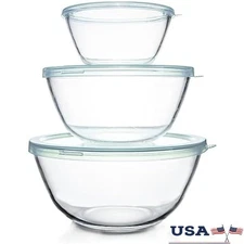 High Borosilicate Glass Mixing Bowls Set W/ Airtight Lids Oven Microwave Safe US