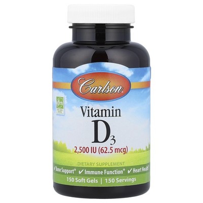 Vitamin D3, 62.5 mcg (2,500 IU), 150 Soft Gels