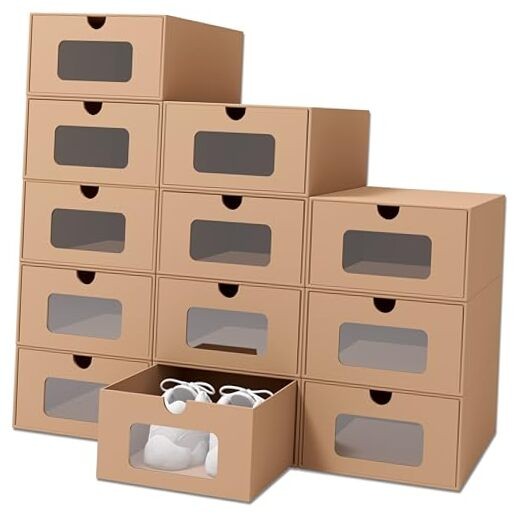 12 Pack Shoe Storage Bins, Waterproof Standard Size (13.2'' x 8.3'' x 5.1'')