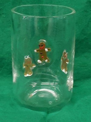 Gingerbread Men Charmed Christmas Rock Glass w/Gingerbread Men Embedded Pristine