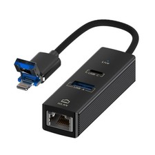 USB/8 Pin to Type-C RJ45 Hub, 100Mbps, Aluminium, Black, 70x23x17.1mm