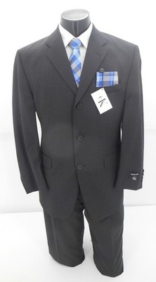 Calvin Klein 3B Charcoal Gray Solid 100% Wool Super 140 40S 34W $79.99