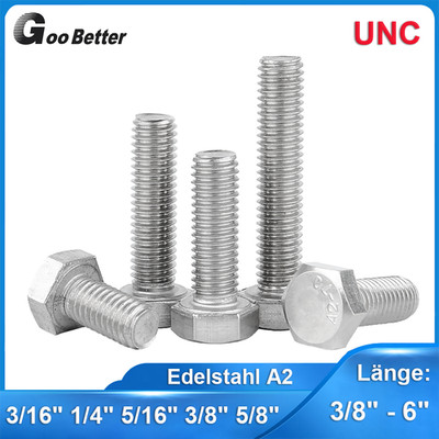 UNC 3/16'' 1/4'' 5/16'' 3/8'' 5/8'' Zollschraube Sechskantschrauben Edelstahl A2 V2A