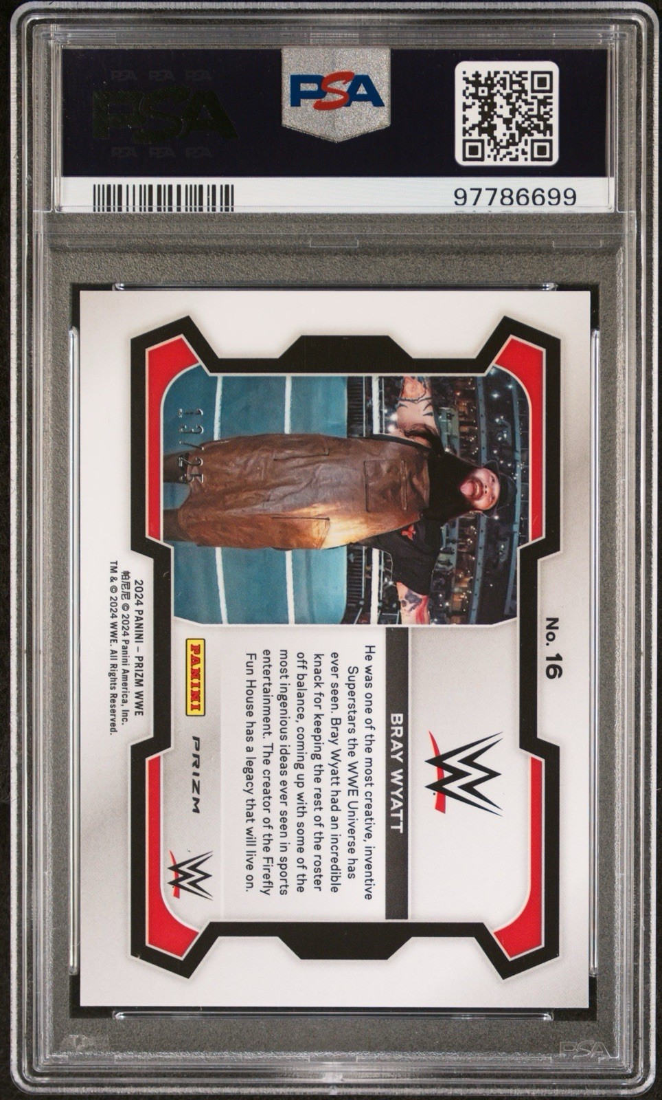 2024 Prizm WWE Bray Wyatt #16 Mojo Prizm /25 PSA 10 view 2
