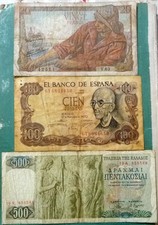 THREE NOTES , FRANCE ( 20 - 1943 ), GREECE ( 500 - 1968 ), SPAIN ( 100 - 1970  )