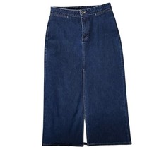 Y2K GAP Dark Wash Denim Maxi Skirt Stretch Size 8 Front Slit High Waist