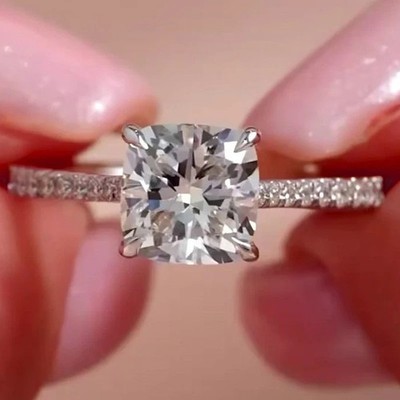 3.55 TCW Cushion Cut Moissanite Classic Engagement Ring In 14K White Gold Plated