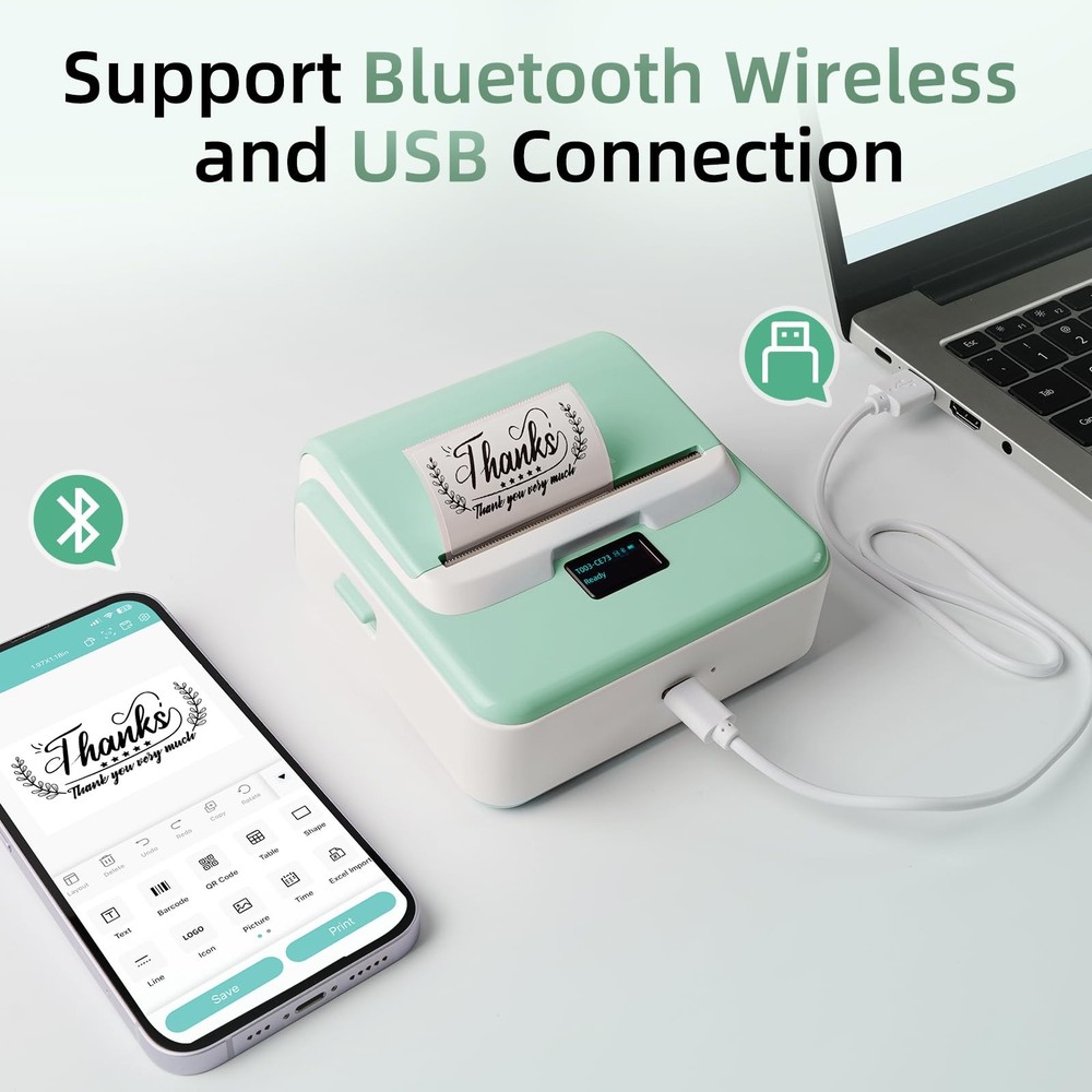 Bluetooth Label Maker Machine with 3.15 Inch Thermal Tape T003
