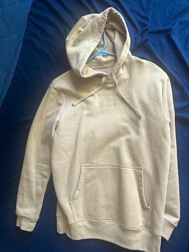Gap Men’s Beige Pullover Hoodie M Regular Drawstring Logo Hooded Pockets