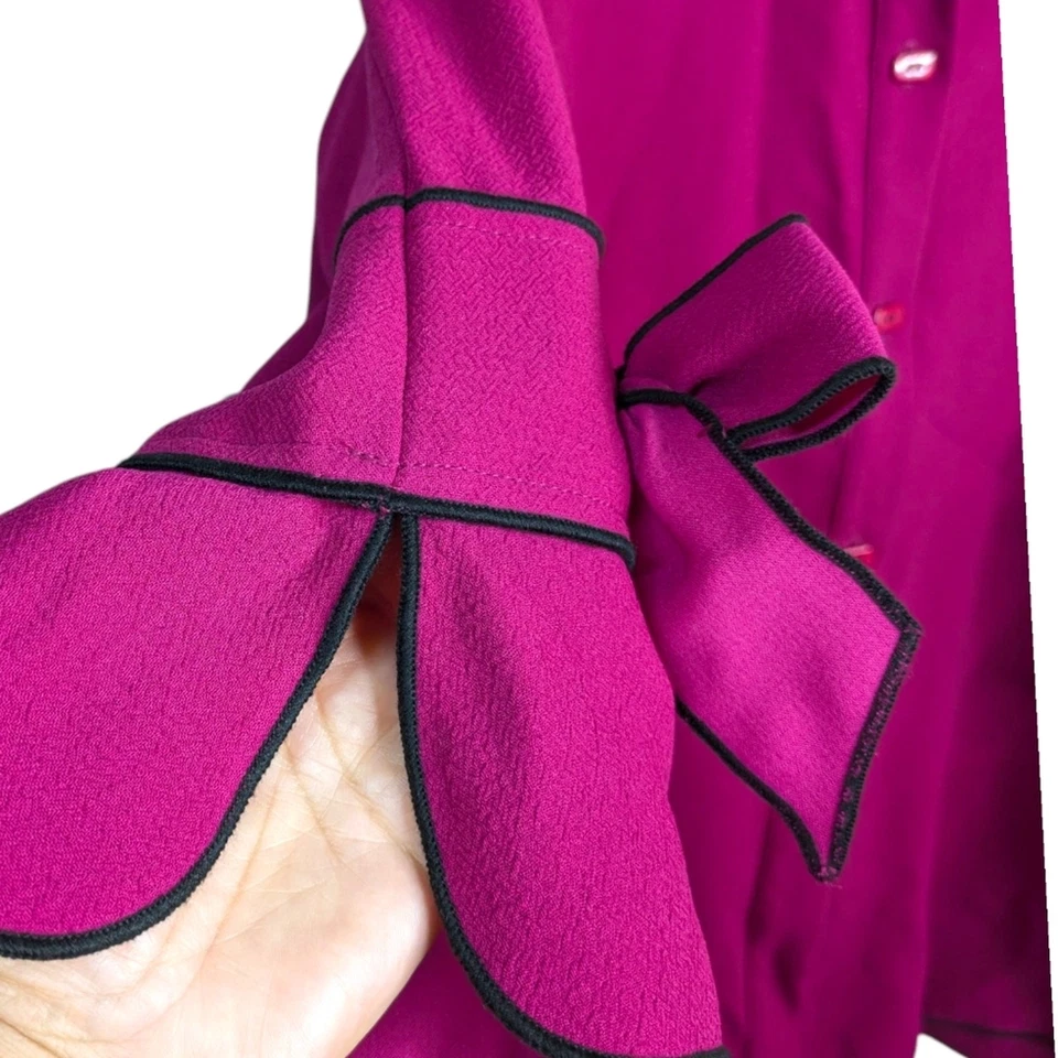 Túnica swing IC Collection top grande magenta rosa manga arco botão bolsos frontais - Imagem 4 de 4