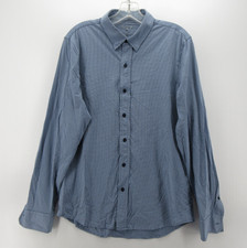 Rhone Shirt Men Medium Blue Performance Button Up Gingham Plaid Stretch Nylon