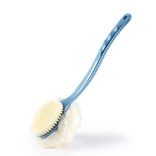 Shower Body Brush with Bristles and Loofah,Back 1 Count Pack of 1 , Blue