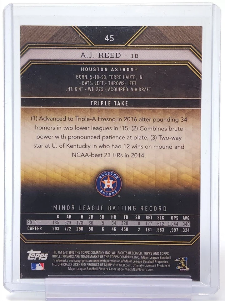 A.J. REED 2016 TOPPS TRIPLE THREADS ROOKIE ONYX ASTROS RC /50 Q0333 - Image 2 of 2