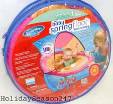 Baby Spring Float W/ Canopy 9-24 Mo Pool Floatation Device Water Training Swim 