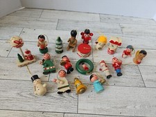 Vintage Lot Of 19 Wooden Christmas Ornaments Snowman Sled Tree Angel Drum Bells