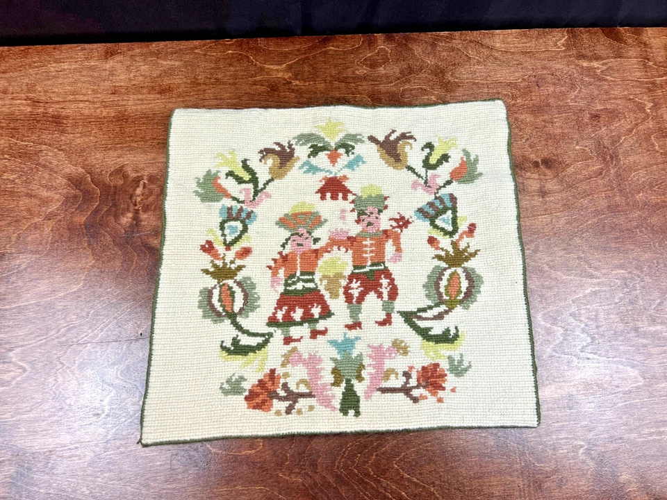 Funda de almohada vintage Eahnikon 14" tapiz bordado lana punta de aguja Foto 2 de 4