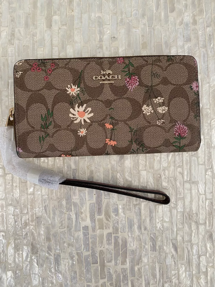 Coach Long Zip Around Wallet In Signature Canvas With Wildflower Print C8736