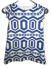 Gymboree A-Line Blue  White Bold Geometric Print Cap Sleeves Dress Size 6 RK 
