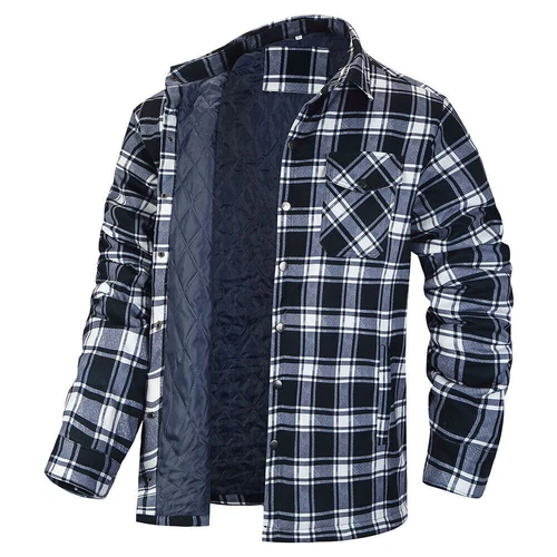 Karierter Flanell Mantel Jacke Herren Voll Stepp Hemden Winter Warm 4 Taschen Knopf Top - Bild 14 von 31