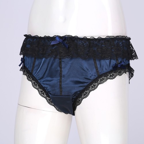 Mens Underwear Shiny Satin Lace Ruffle Bikini Briefs Sissy Crossdress Panties - Picture 16 of 52