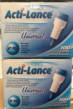*2 Boxes* Acti-Lance 7156 23g, 1.8 mm Depth, Button Activated Lancet, Universal