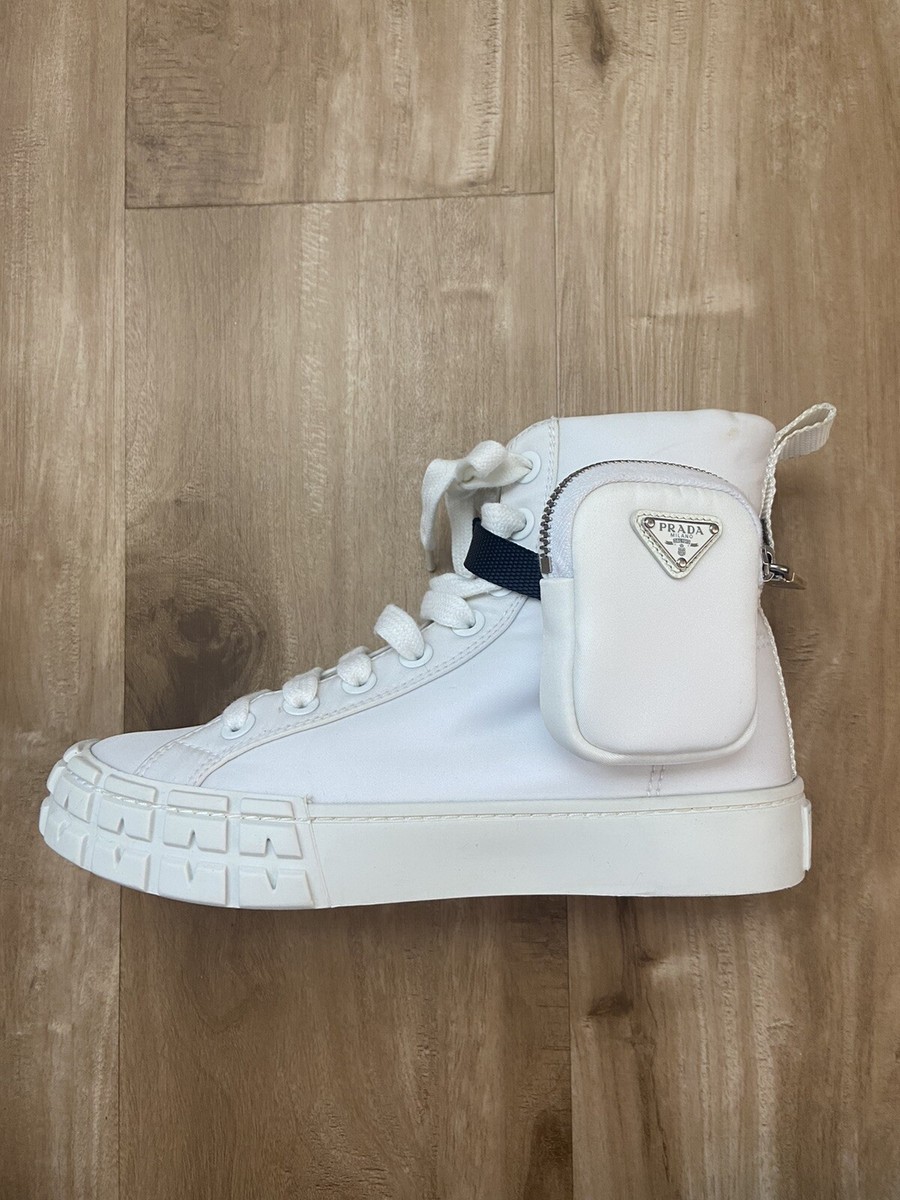 $1370 Prada High Top Sneakers Nylon Zip-Pouch White US 6.5 $1370 Prada High Top Sneakers Nylon Zip-Pouch White US 6.5