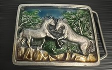 HORSES WILD STALLIONS HORSE BRONCO COWBOY WESTERN VINTAGE BELT BUCKLE IMC 1978