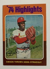 1975 Bob Gibson # 3 ‘74 Highlights Topps Baseball Card St. Louis Cardinals HOF