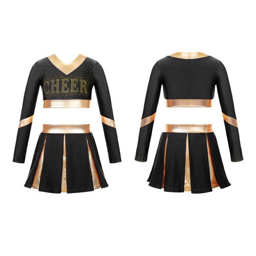 Kids Girls High School Uniform Fancy Dress Up Cheerleading Costume Long Sleeve - Picture 38 of 72