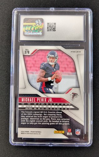 Michael Penix Jr. 2024 Panini Prizm #378 verde neón Pulsar RC Falcons CGC 8,5 - Imagen 2 de 2