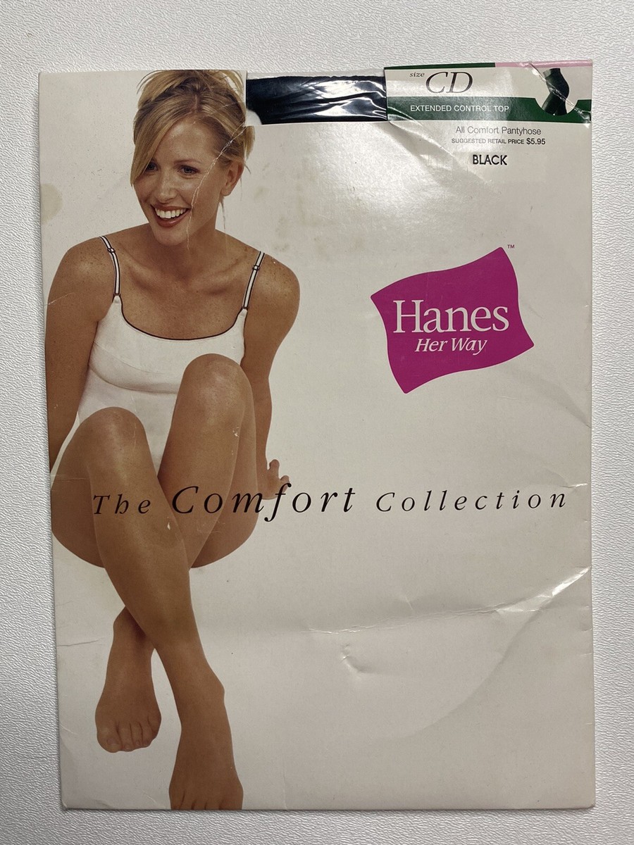 Hanes Her Way Extended Control Top Comfort Panty Hose Black Size