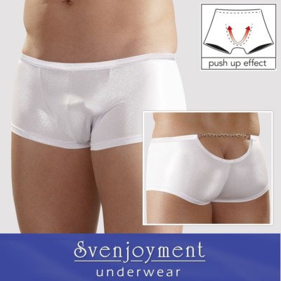 Svenj. Weiße Premium Classic Knack-Po Pants mit Einblick Kette in S bis XL