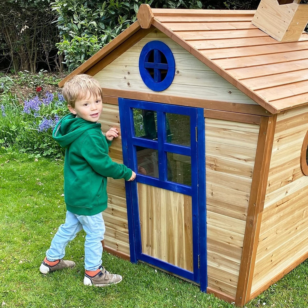 Redwood Lodge Childrens Wooden Playhouse Painted Garden Crooked