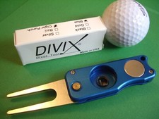 DIVIX GOLF switchblade DIVOT TOOL in BLUE SATIN w/ Cigar Punch -MADE IN THE USA!